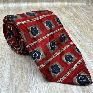 Nice! Robert Talbott Tie Mod Geometric Floral Silk Necktie Red 4"‎